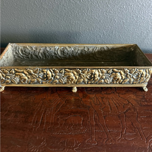 Antique Brass Footed Planter - Picture 2 of 6